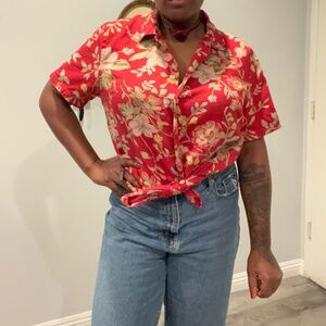Lauren Ralph Lauren  Floral Linen Short- Sleeve Button Down